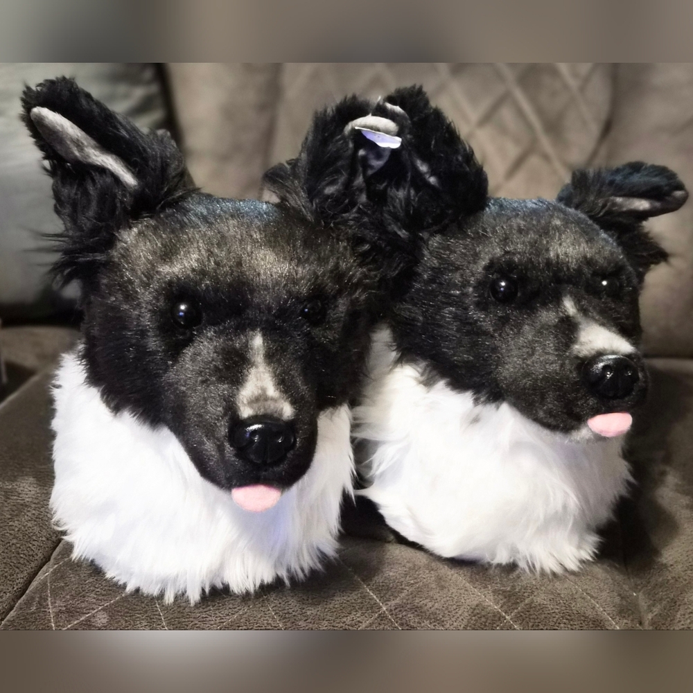 Plush Dog Slippers - Black and White By Cuddle Zone